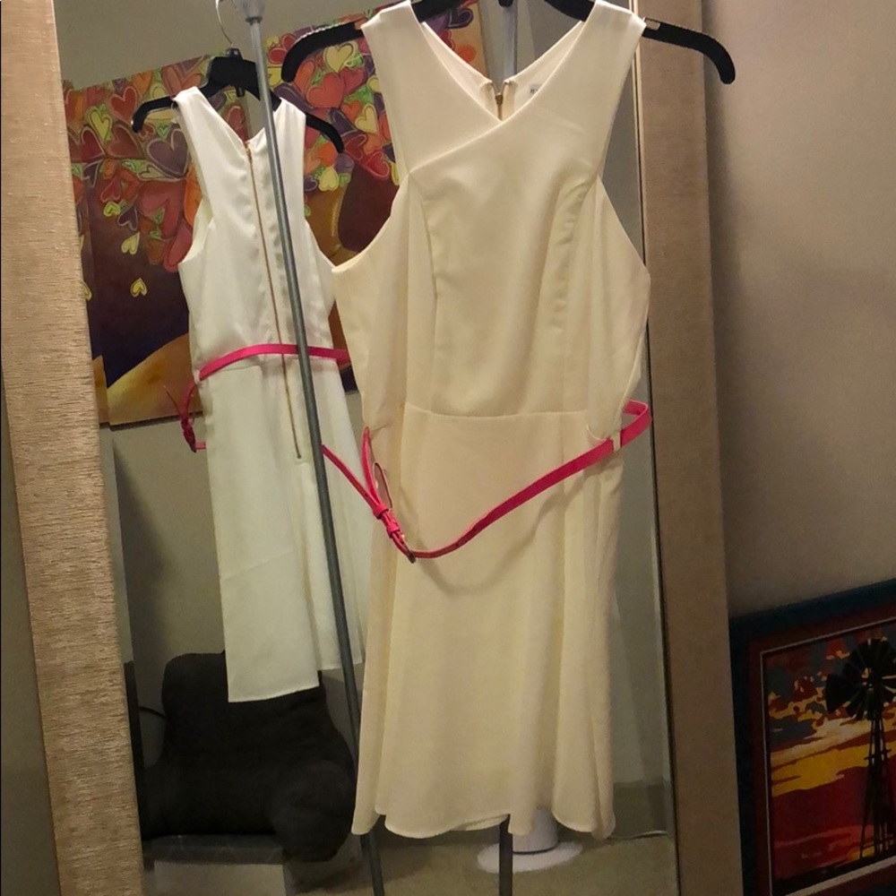Off White Dress With Pink Belt